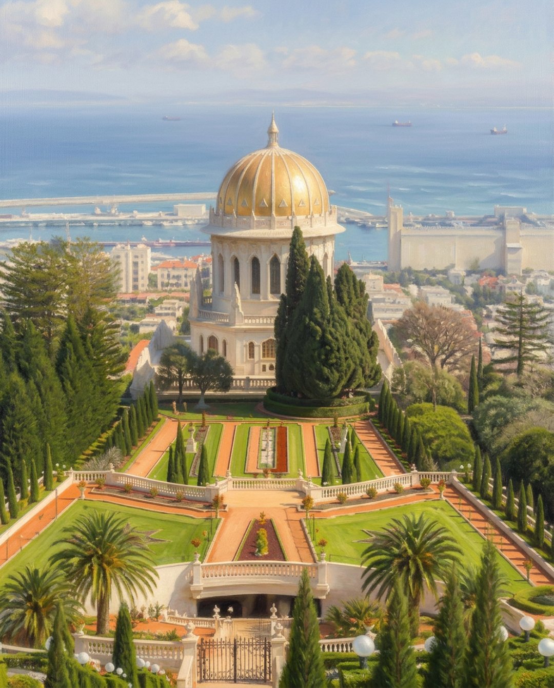 Shrine of the Báb in Haifa, surrounded by terraced gardens
